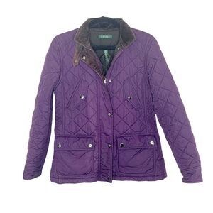Ralph Lauren Quilted Jacket Women's Purple Black Corduroy Size Medium
